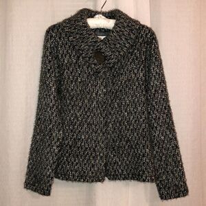 Tweeds M Wool Blend Olive Green Teal Gray White Boucle Chunky Knit Cardigan